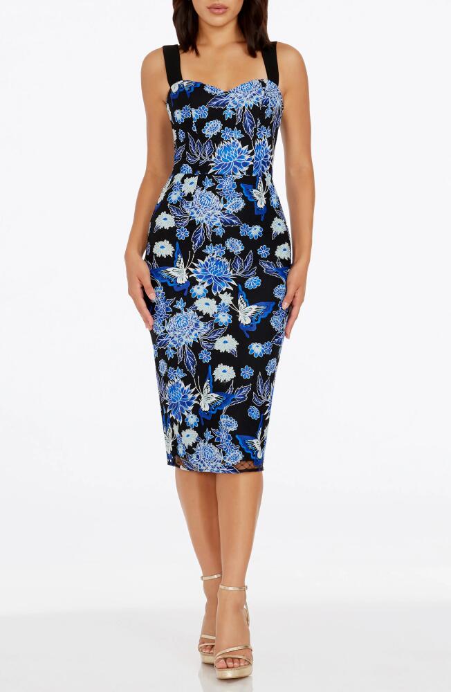 Dress the Population Nicole Floral Cocktail Sheath Dress in Cobalt Multi Cover