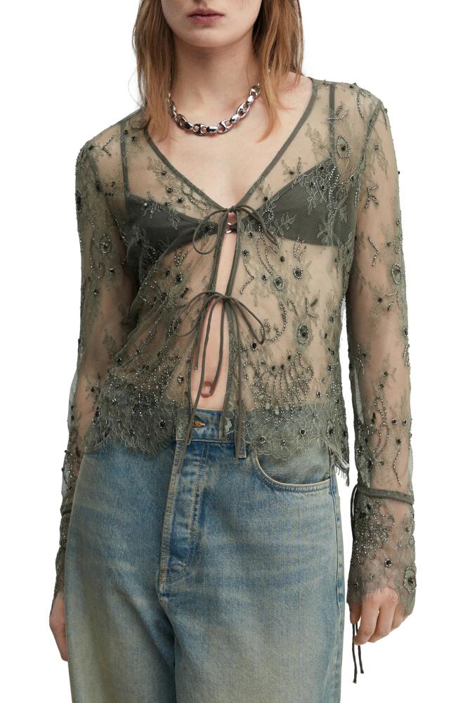 MANGO Blusa Jenner Beaded Embroidered Top in Grey Stone Cover