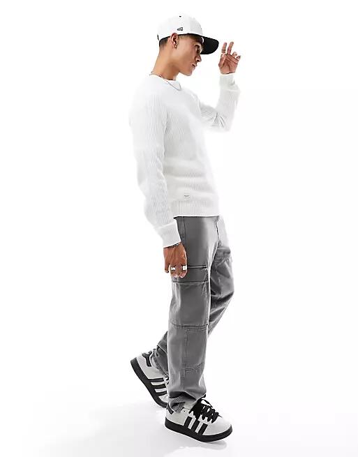 Jack & Jones oversized ribbed sweater in white Cover