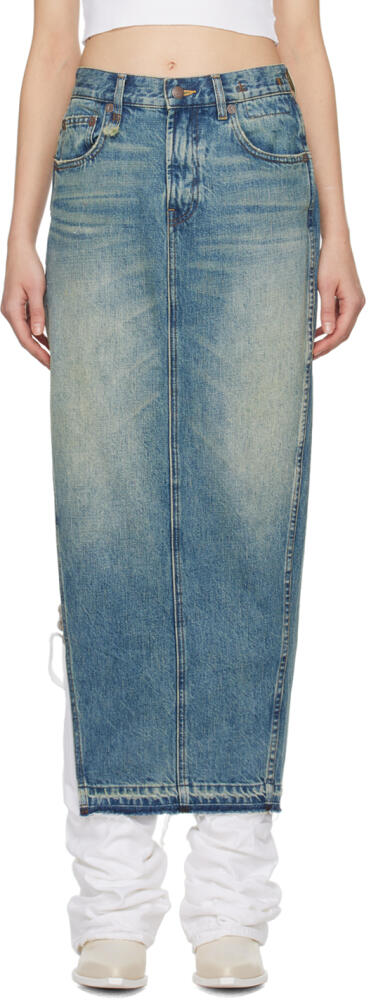 R13 Blue Side Slit Denim Maxi Skirt Cover