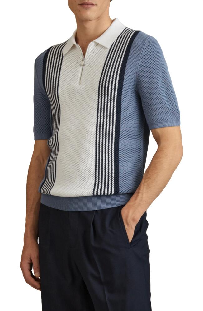 Reiss Berlin Open Stitch Half Zip Polo Sweater in Blue/White Cover