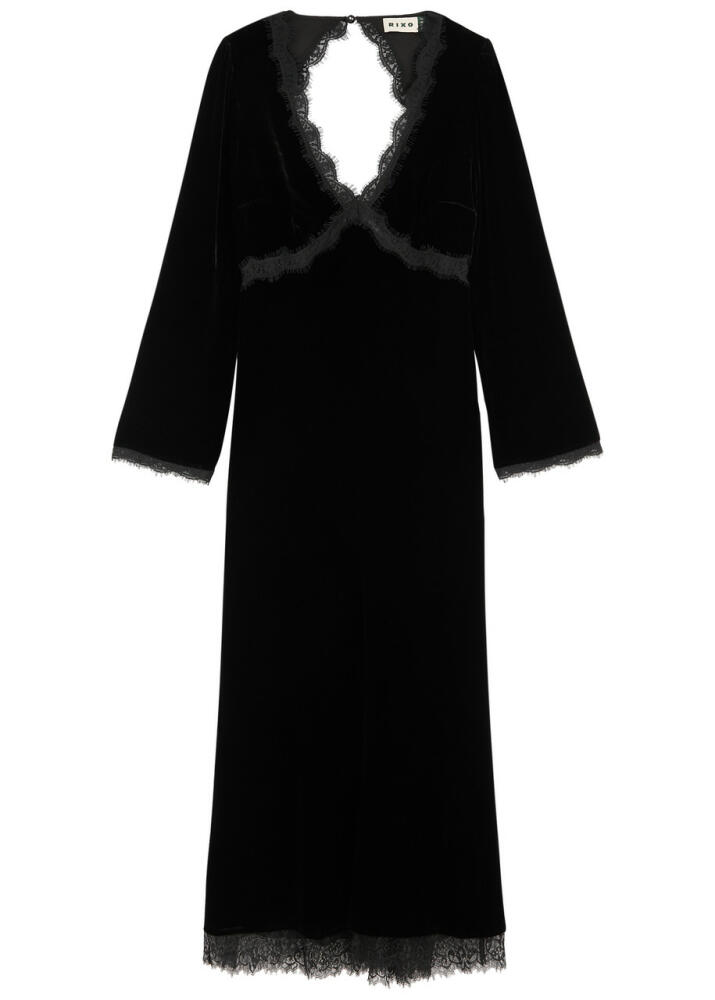 Rixo Alesha Lace-trimmed Velvet Maxi Dress - Black Cover