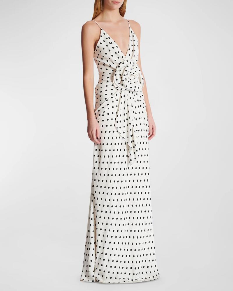 Balmain Plunging Rose Polka-Dot Sleeveless Gown Cover