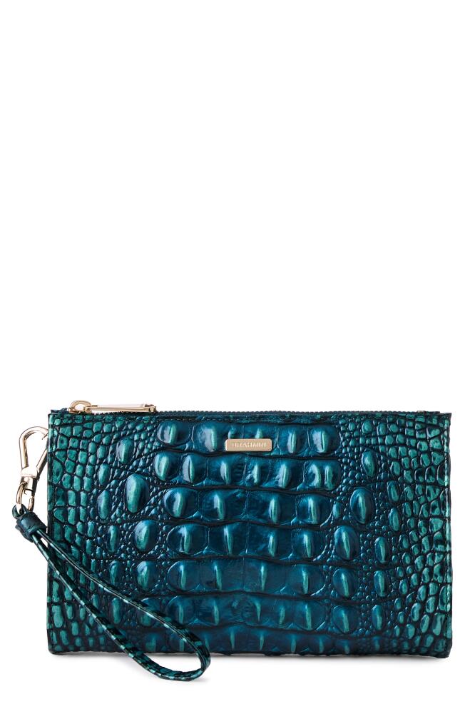 Brahmin Daisy Croc Embossed Leather Wristlet in Blue Patina Cover