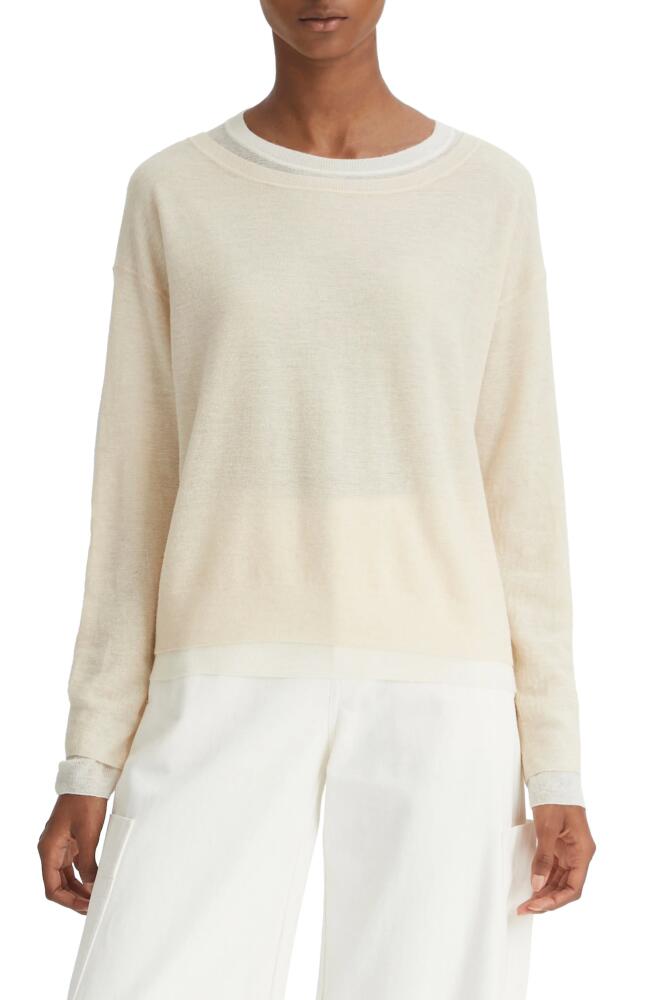 Vince Double Layer Wool, Silk & Alpaca Crewneck Sweater in White Sand/Off White Cover