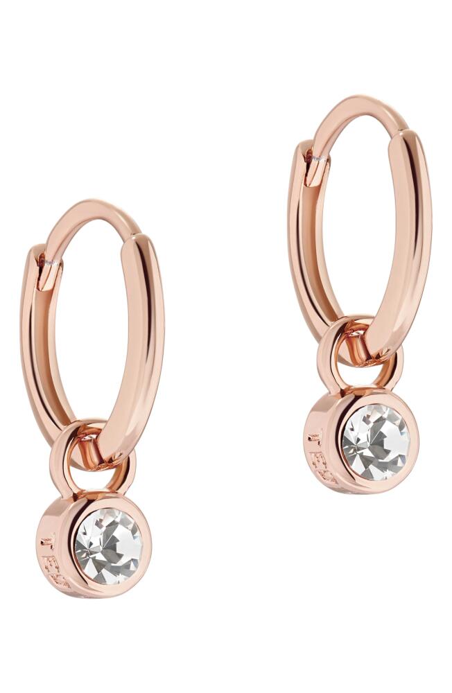 Ted Baker London Sinalaa Crystal Mini Huggie Hoop Earrings in Rose Gold Tone Clear Crystal Cover