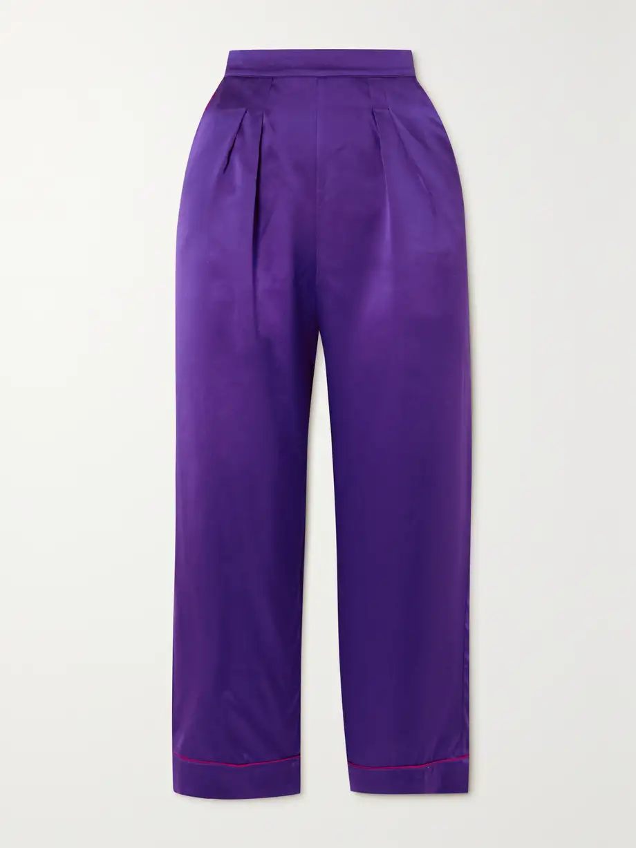 Eres - Colorama Piped Pleated Silk-satin Pajama Pants - Purple Cover