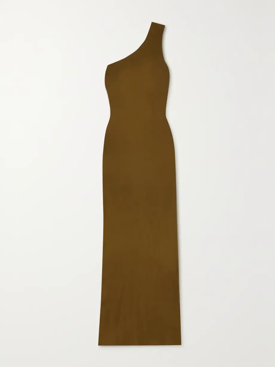 SAINT LAURENT - One-shoulder Silk-jersey Maxi Dress - Green Cover