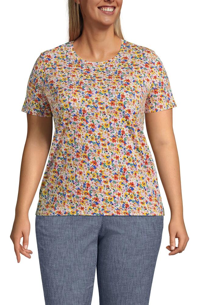 Lands' End Plus Size Relaxed Supima Cotton Crew Neck T-Shirt in Sweet Mango Multi Floral Cover