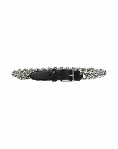 Alexander Mcqueen Chain-trimmed Leather Belt Woman Belt Multicolored Metal, Calfskin Cover