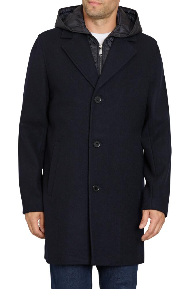 Sam Edelman Single Breasted Wool Blend Hooded Coat with Bib in Navy Cover