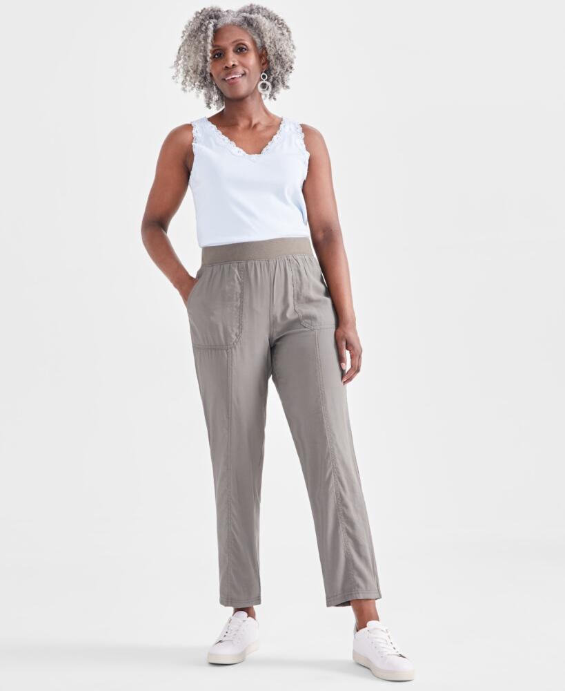 Style & Co Petite Mid Rise Pull-On Ankle Pants, Created for Macy's - Olive Drab Cover