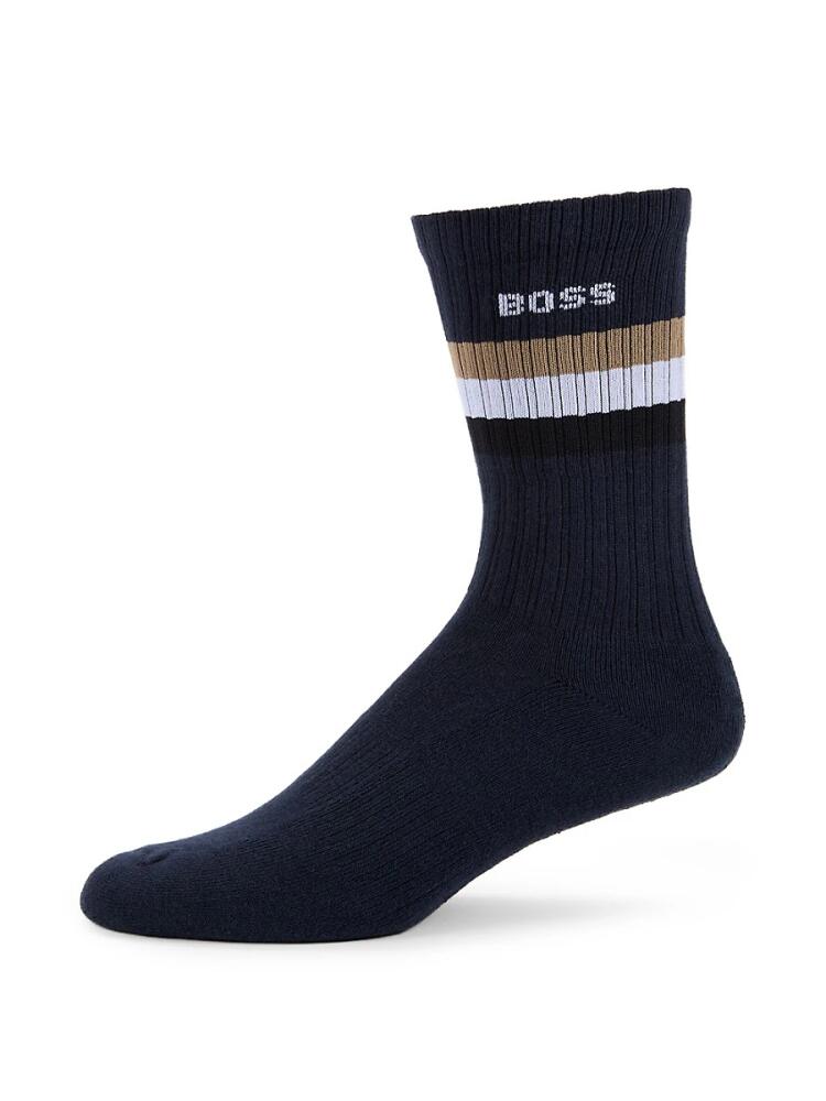 BOSS Men's Logo Rib Knit Stripe Socks - Dark Blue Cover