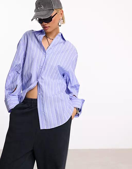 COLLUSION cotton cinched in shirt in stripe-Blue Cover