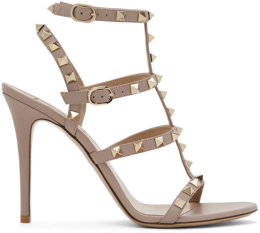 Valentino Garavani Beige Rockstud Heeled Sandals Cover