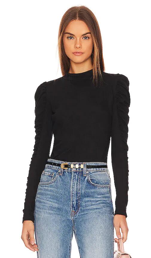 Bobi Shirred Sleeve Turtleneck Top in Black Cover