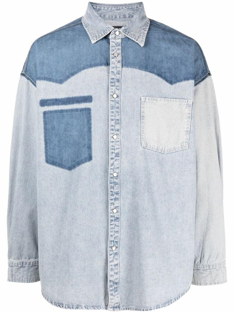 FIVE CM colour-block denim shirt - Blue Cover