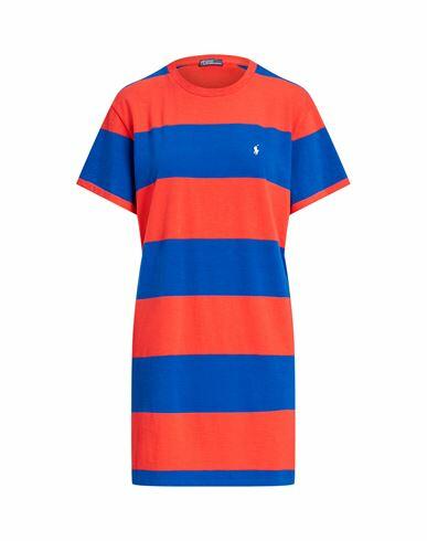 Polo Ralph Lauren Striped Jersey Tee Dress Woman Mini dress Tomato red Cotton Cover