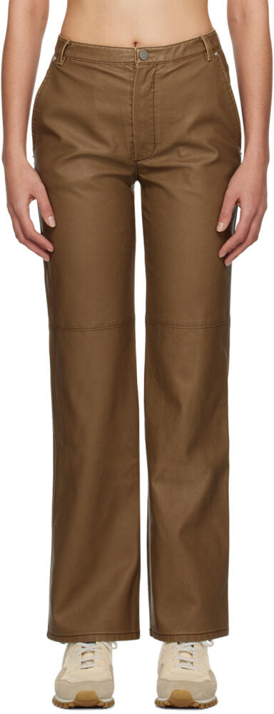 OPEN YY Brown Straight-Leg Faux-Leather Trousers Cover