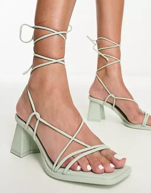 Stradivarius strappy heeled sandal in mint-Green Cover