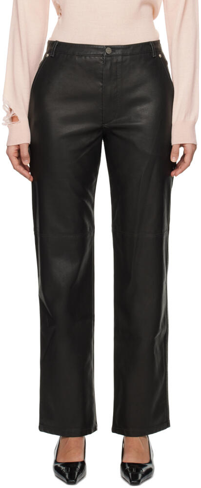 OPEN YY Black Straight Fit Faux-Leather Trousers Cover