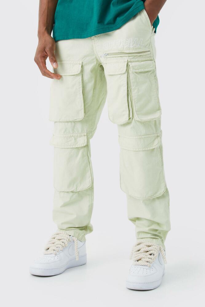 boohoo Mens Straight Leg Multi Cargo Ripstop Pants With Tonal Branding - Green Cover