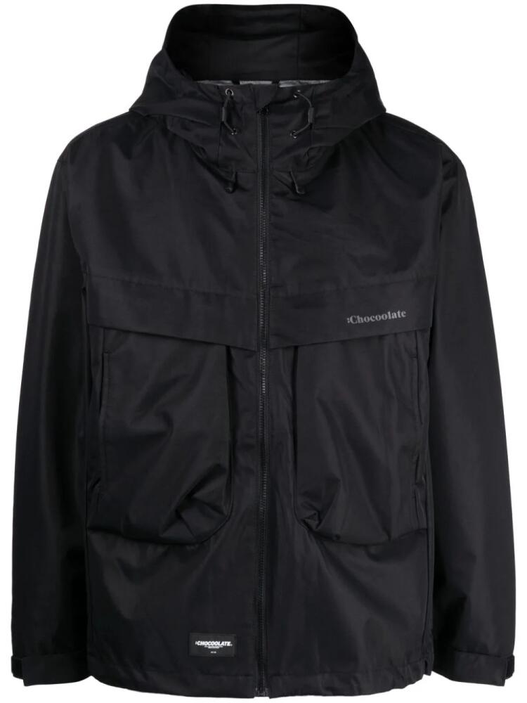 CHOCOOLATE logo-print padded hooded jacket - Black Cover