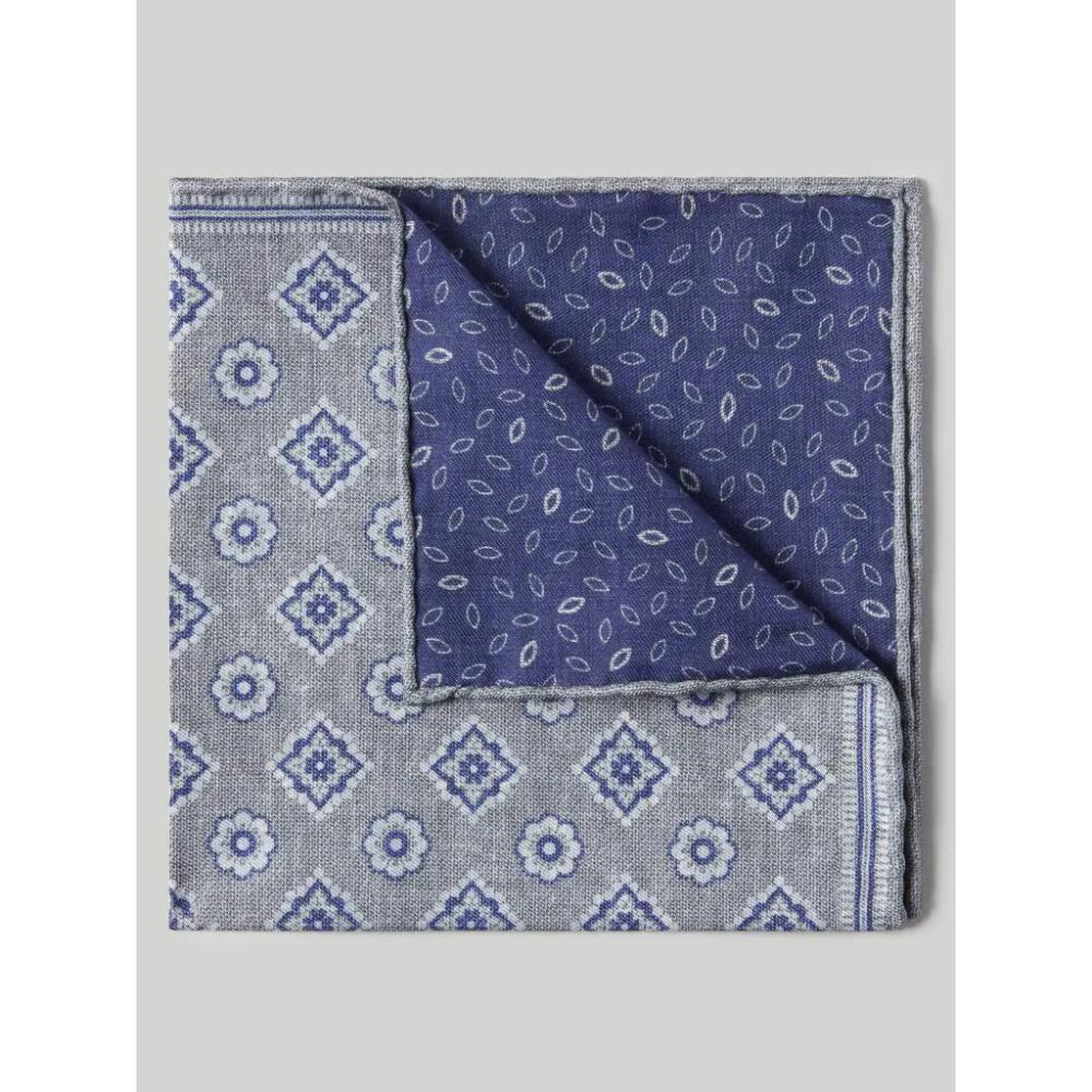 Robert Talbott Collins Reversible Silk/Cotton Pocket Square in Gray/navy Neat Cover