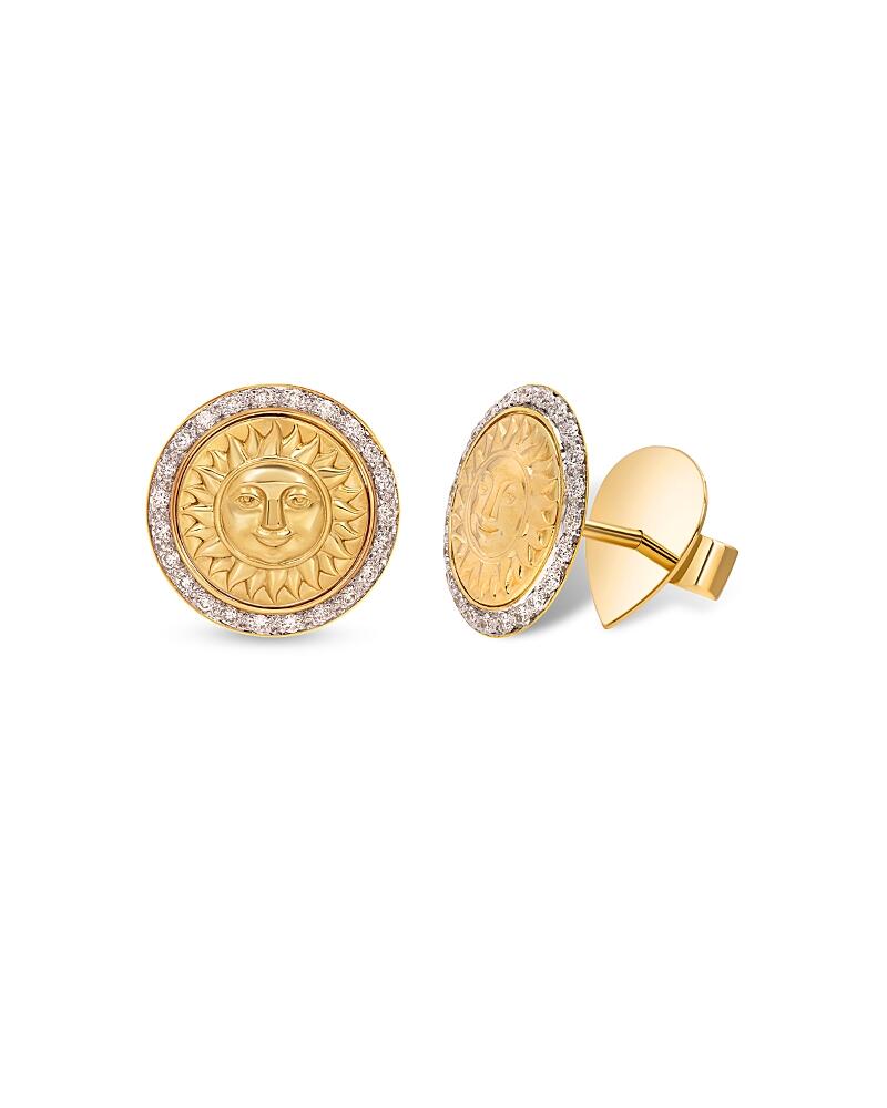 Marina B 18K Yellow Gold Soleil Diamond Sun Coin Stud Earrings Cover