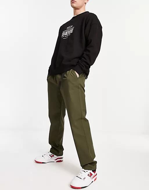 New Look clip belt utility pants in dark khaki-Green Cover