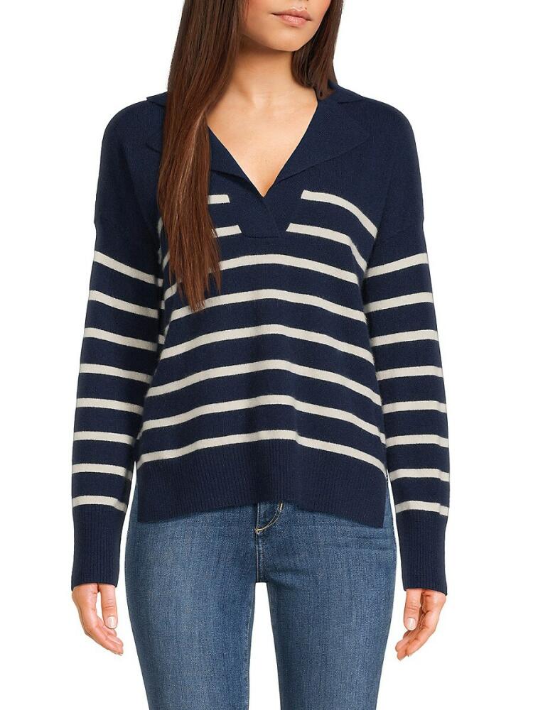 Design 365 Women's Johnny Collar Striped Cashmere Sweater Polo - Celestial Cover