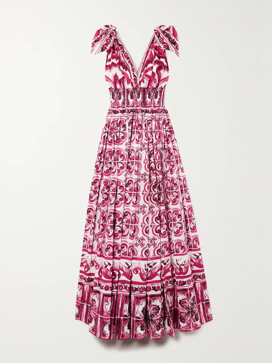 Dolce & Gabbana - Maiolica Pleated Printed Cotton-poplin Gown - Pink Cover