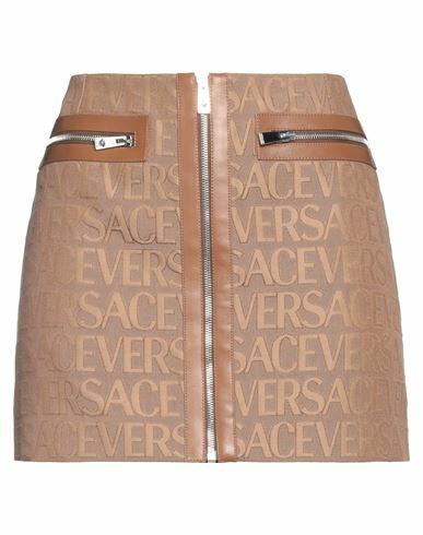 Versace Woman Mini skirt Camel Polyester, Cotton, Lambskin Cover