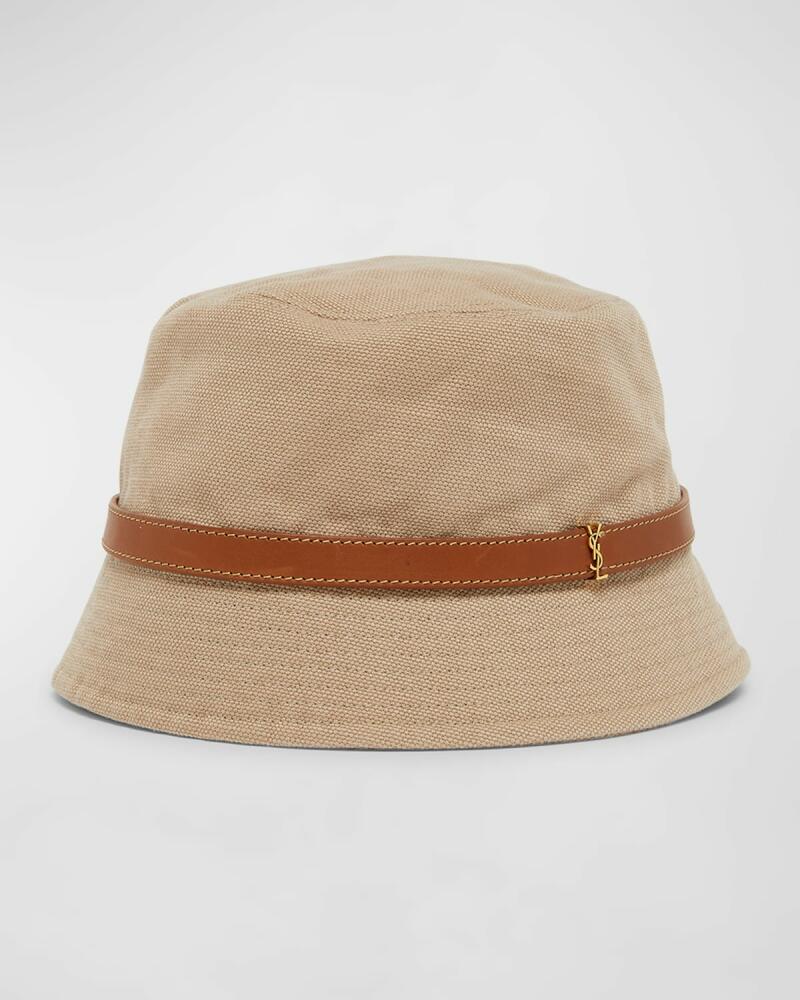 Saint Laurent Canvas Bucket Hat With a YSL Leather Band Cover