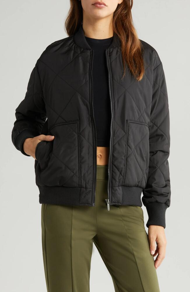 zella Quilted Side Zip Bomber Jacket in Black Cover