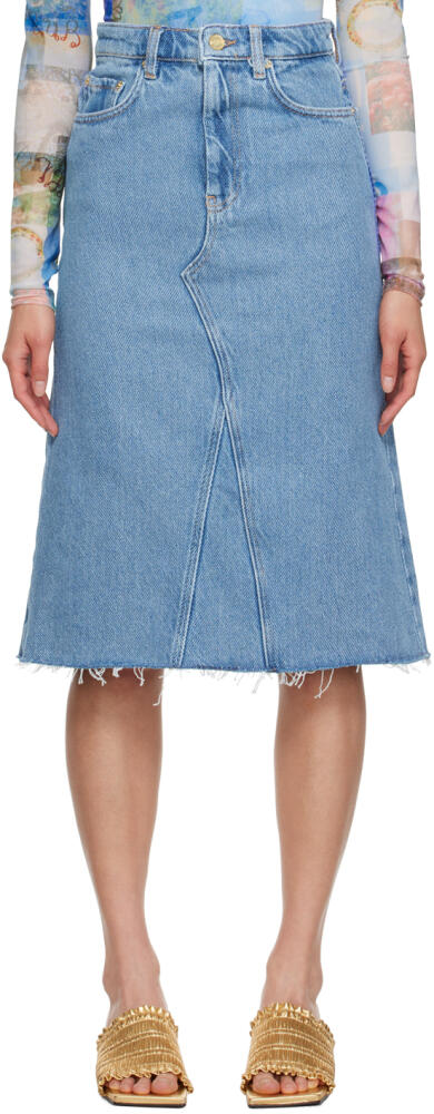 GANNI Blue Raw Edge Denim Midi Skirt Cover