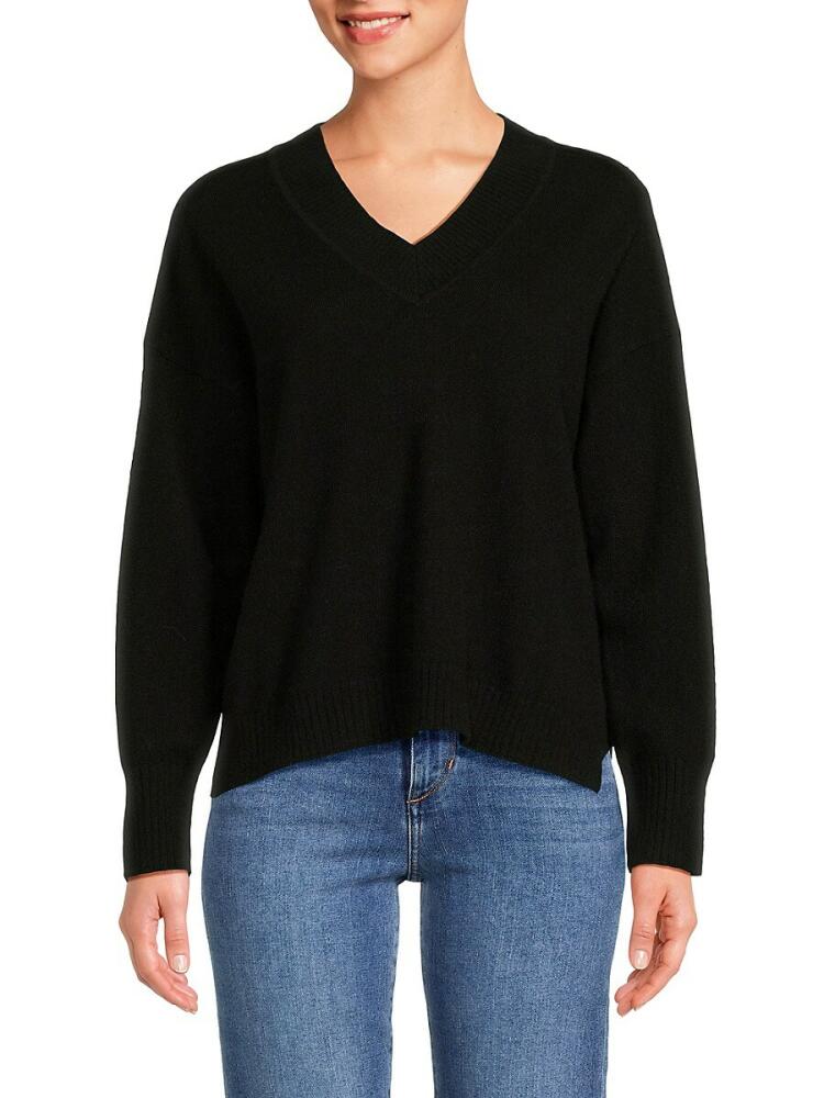 Design 365 Women's Slouchy V-Neck Cashmere Sweater - Black Cover