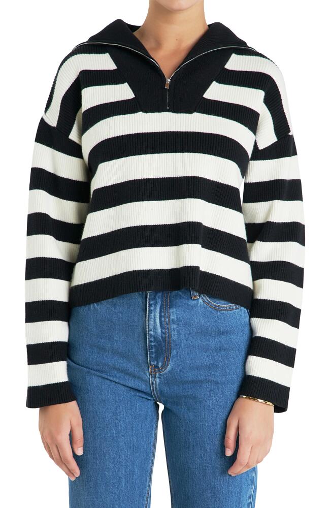 English Factory Stripe Half Zip Crop Sweater in Black/Ivory Cover