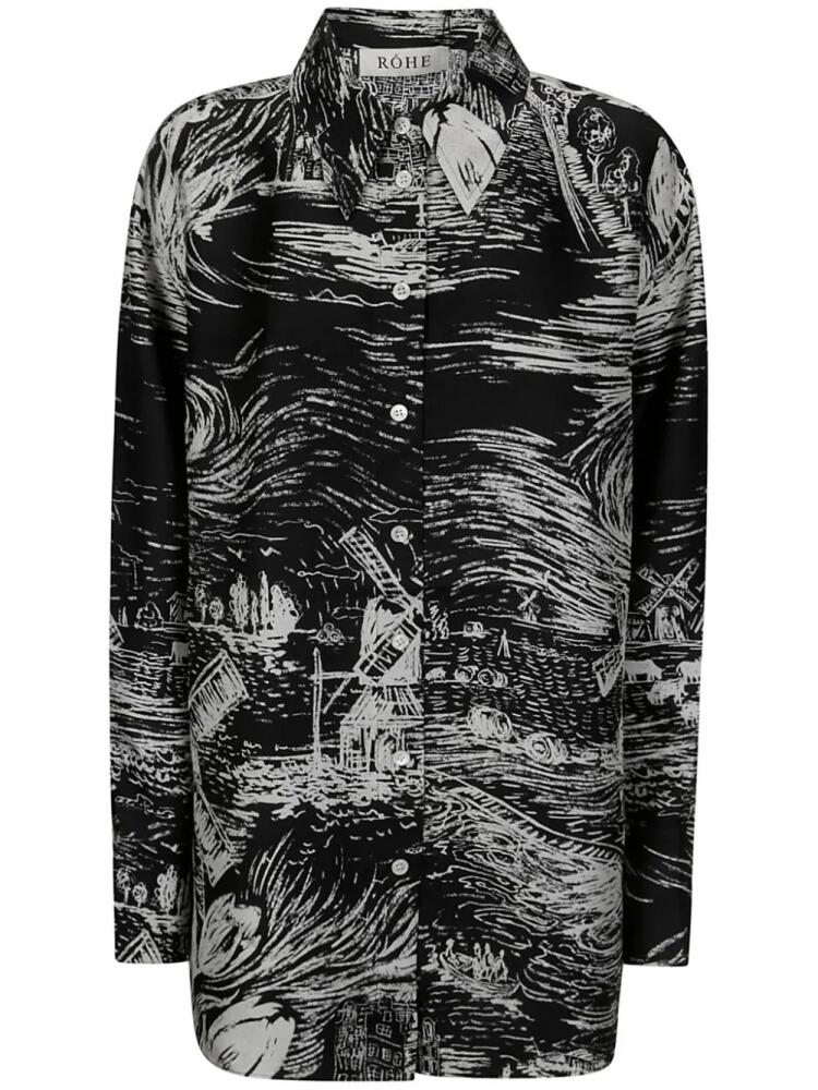 Róhe abstract-pattern print silk shirt - Black Cover