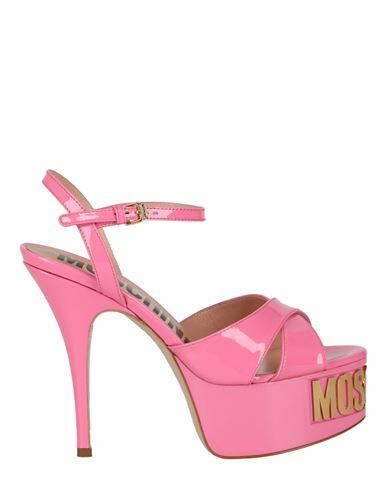 Moschino Patent Leather Logo Heeled Sandals Woman Sandals Pink Leather Cover