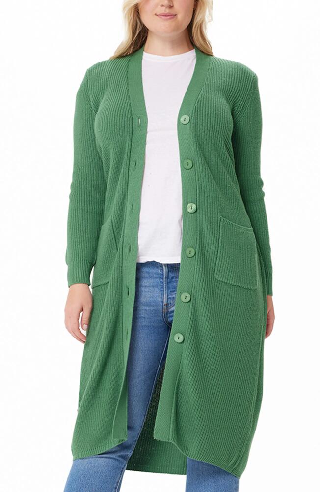 MINNIE ROSE Belted Longline Rib Cotton & Cashmere Cardigan in Golf Green Cover