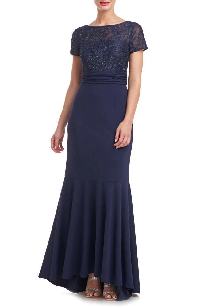 JS Collections Celia Beaded Mermaid Gown in Deep Navy Cover