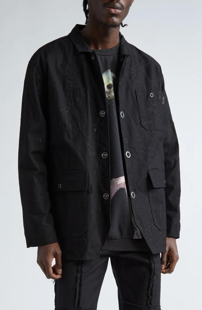 Undercover Graffiti Embroidered Cotton Blend Utility Jacket in Black Cover