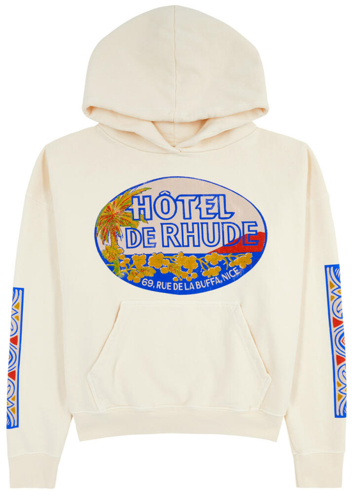 Rhude Hotel Printed Hooded Cotton Sweatshirt - White Cover