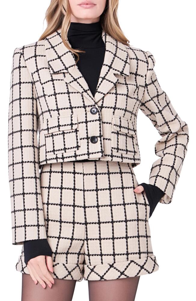 English Factory Windowpane Check Crop Tweed Jacket in Beige/Black Cover