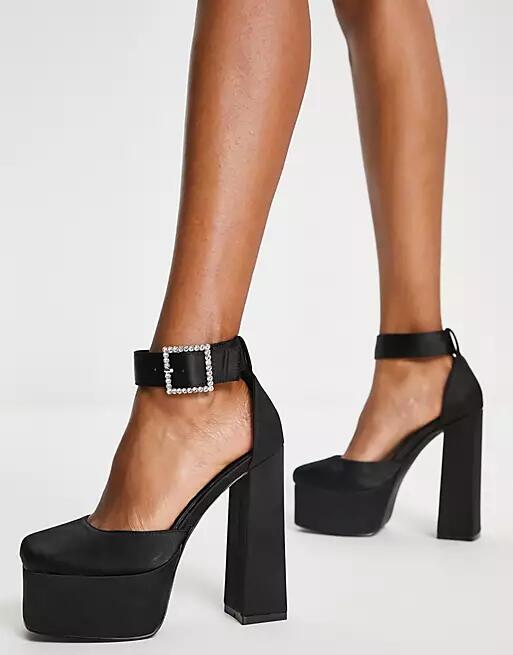 Simmi London platform heeled shoes with embellished buckle in black Cover