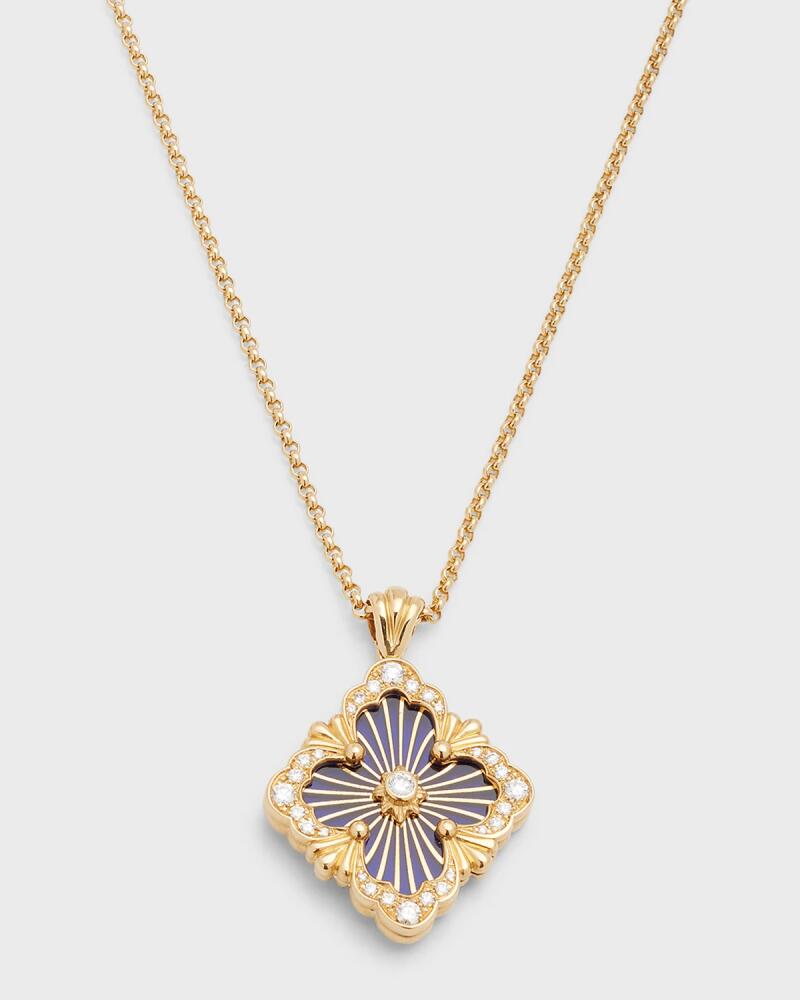 Buccellati Opera Tulle 18K Gold Blue Enamel Diamond Pendant Necklace Cover