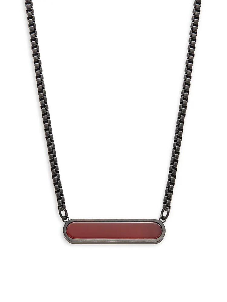 Tateossian Men's RT Black IP Plated Stainless Steel & Dark Carnelian Pendant Necklace Cover