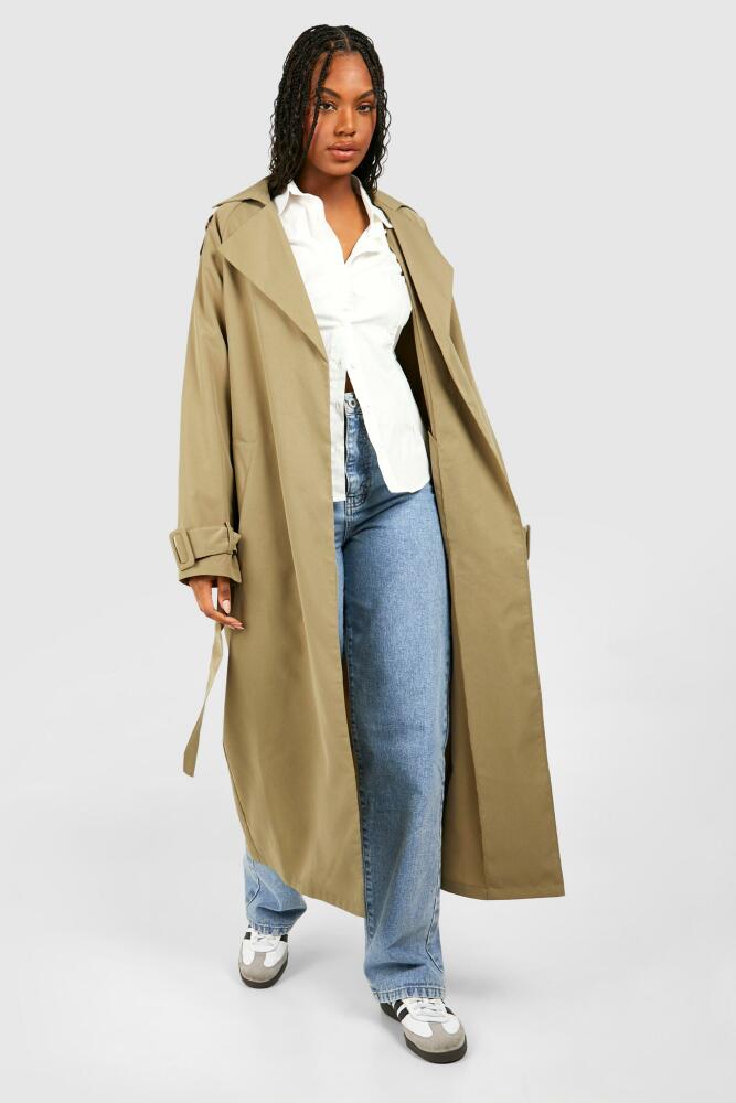 boohoo Womens Tall Woven Oversized Belted Trench Coat - Green Cover