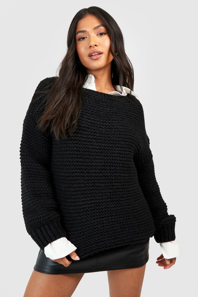 boohoo Womens Petite Premium Chunky Knit Oversized Sweater - Black Cover